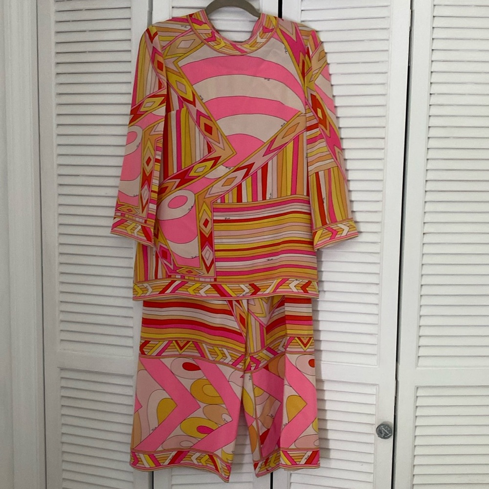 1960S VINTAGE EMILIO PUCCI PINK PRINTED PANT ENSEMBLE